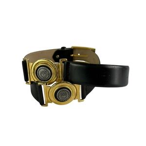 Vintage CODE AZURE Black Genuine Leather Medusa Logo Belt Unisex size 36